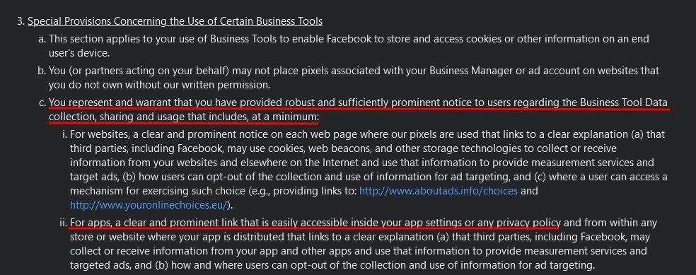 Facebook Business Tools Terms: Special Provisions Concerning the Use of Certain Business Tools