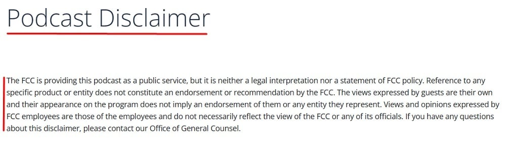 FCC Podcast Disclaimer