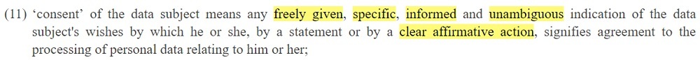 GDPR Article 4 definition of consent - for ebook