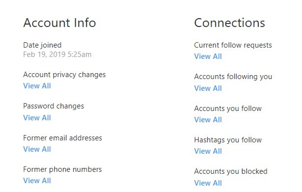 Generic account info and connections options