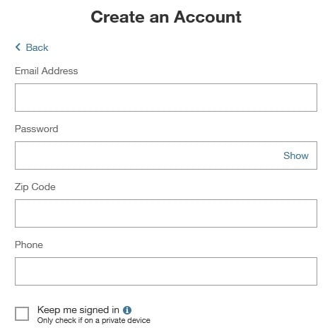 Create Account form example