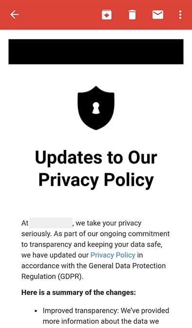 Generic mobile email Updates to our Privacy Policy in accordance with GDPR