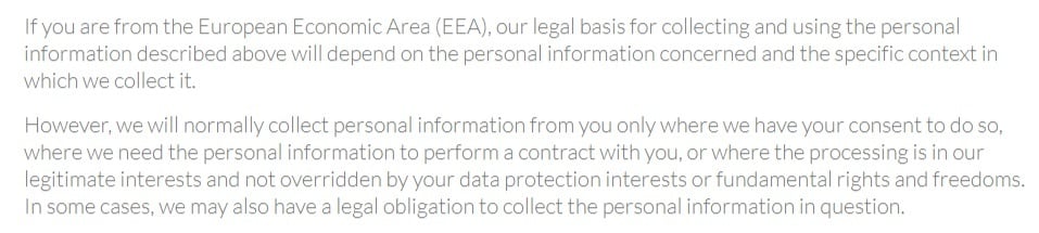 Generic Privacy Policy: Legal basis clause