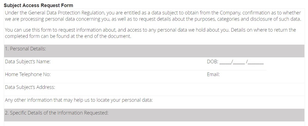 Generic Subject Access Request Form