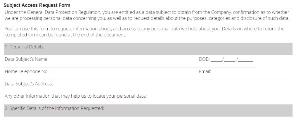 Generic Subject Access Request Form