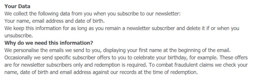 The Glass Box Co Newsletter sign up form - Your Data section