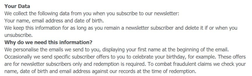 The Glass Box Co Newsletter sign up form - Your Data section