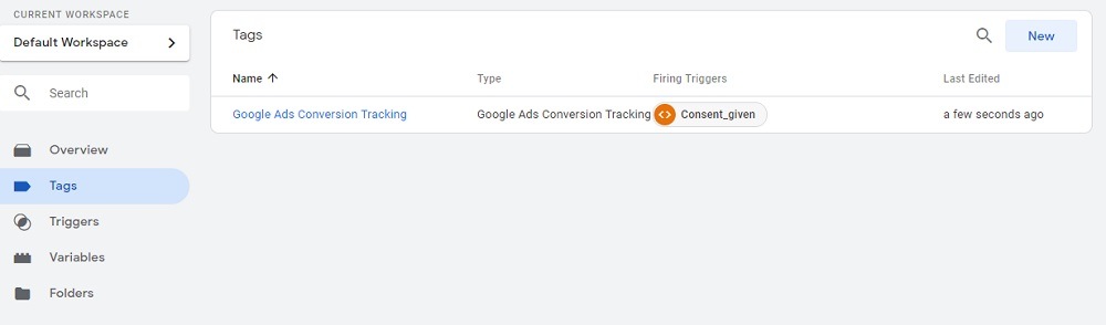 Screenshot of Google Tag Manager dashboard