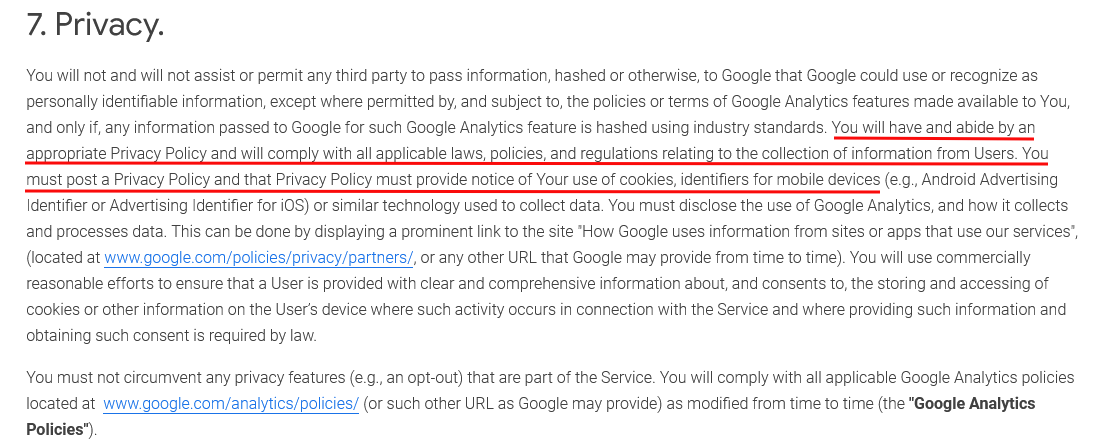 Google Terms of Service: Privacy clause excerpt