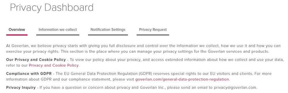 Screenshot of Goverlan Privacy Dashboard