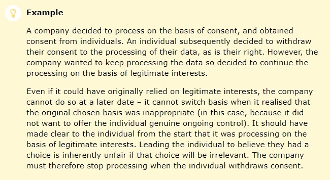 ICO Lawful Basis for Processing Guide: Example box