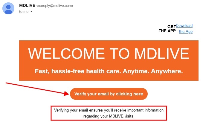 MDLive verification email screenshot
