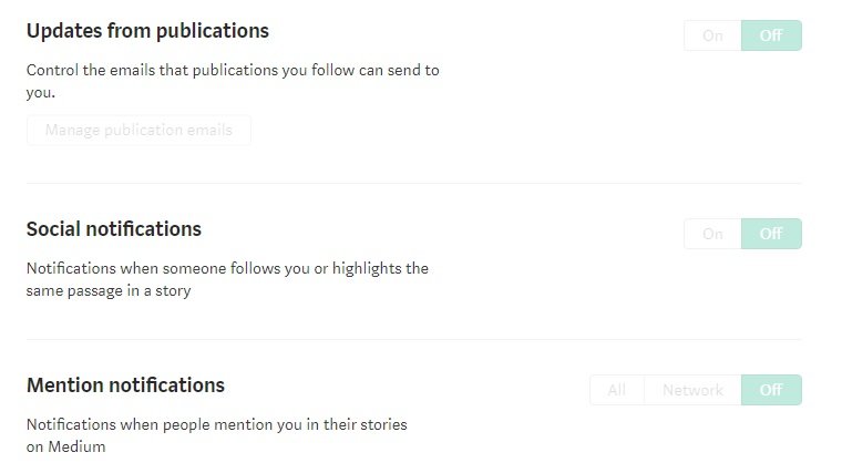 Medium notifications settings screen