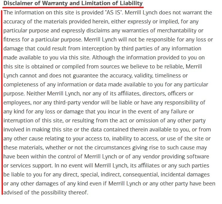 Merrill Disclaimer of Warranty and Limitation of Liability