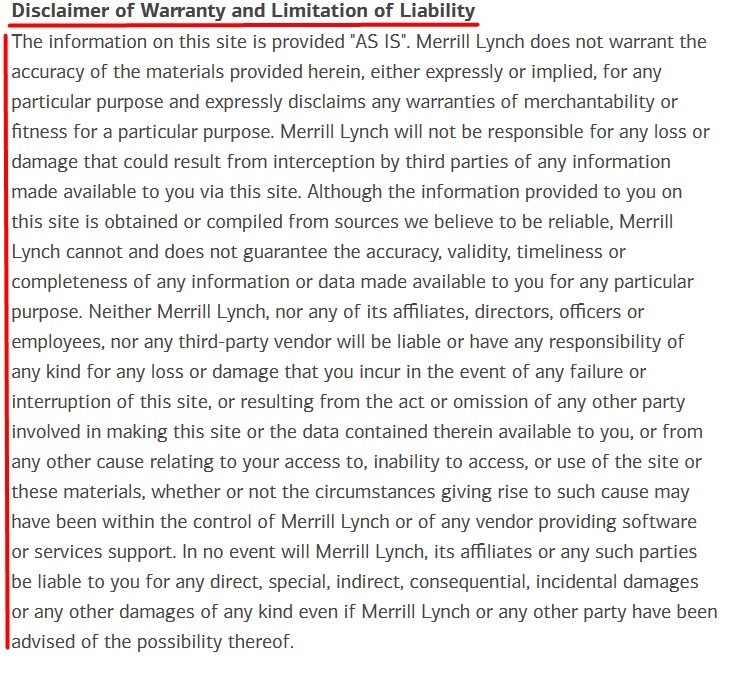 Merrill Disclaimer of Warranty and Limitation of Liability