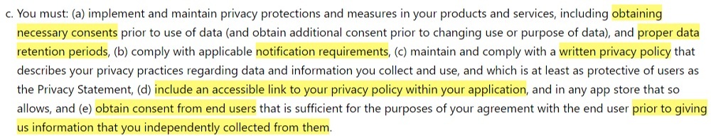 Microsoft Developer Agreement: Security and Privacy clause - Consent section