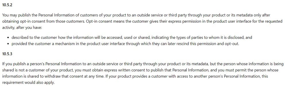 Microsoft Store Policies sections 10 5 2 and 10 5 3