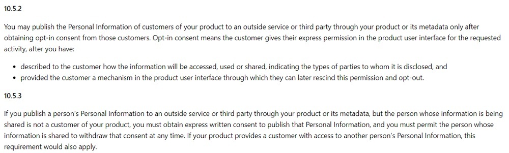 Microsoft Store Policies sections 10 5 2 and 10 5 3