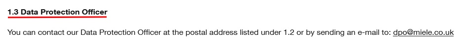 Miele Privacy Notice: Data Protection Officer
