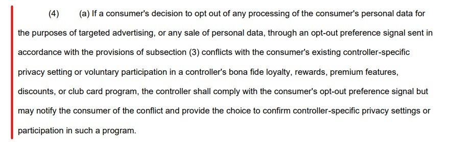 Montana Consumer Data Privacy Act Section 6 4: Opt out conflicts