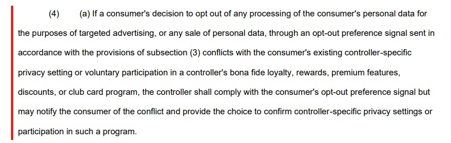 Montana Consumer Data Privacy Act Section 6 4: Opt out conflicts