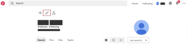 Pinterest Profile page with Edit option highlighted
