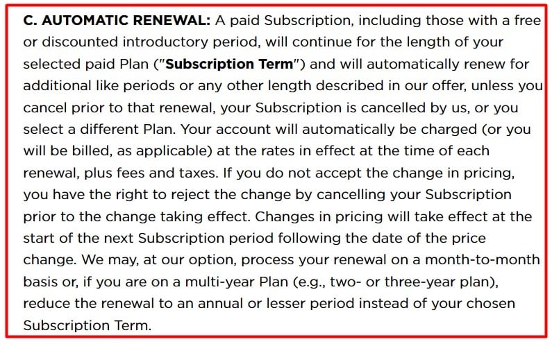 SiriusXM Customer Agreement: Automatic Renewal clause