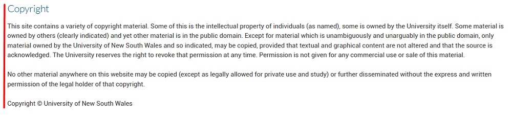 University of New South Wales Copyright Disclaimer
