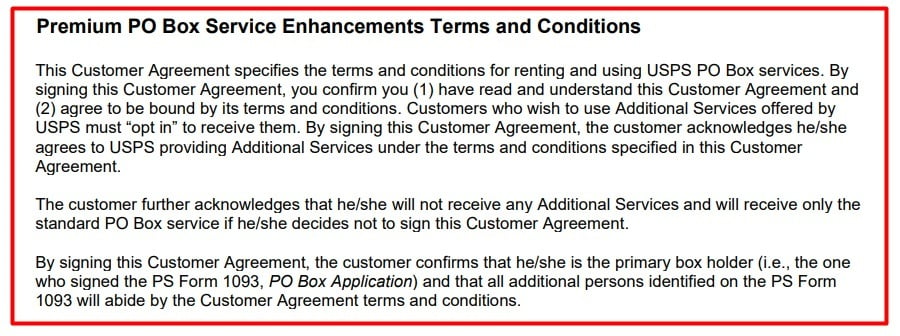 USPS Premium PO Box Service Enhancements Terms and Conditions