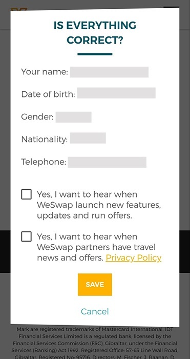 WeSwap app sign-up screen