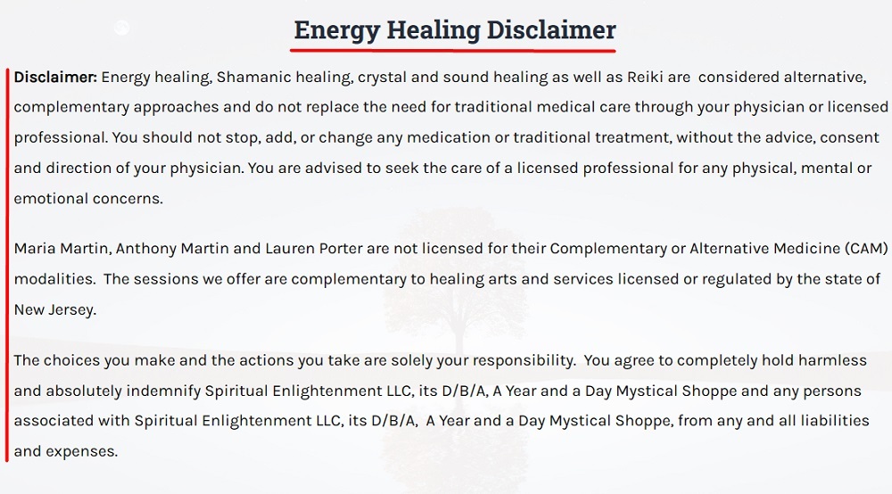 A Year and a Day Mystical Shoppe: Energy Healing Disclaimer