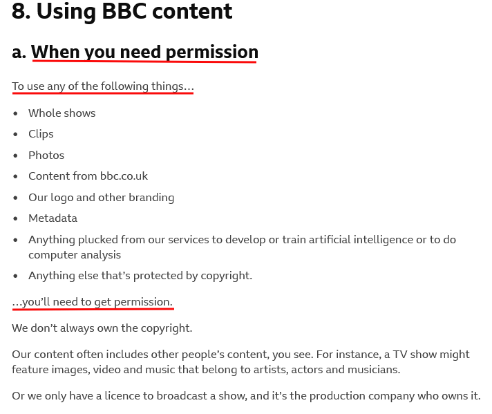 BBC Terms of Use: Permission to use content - Copyright clause excerpt
