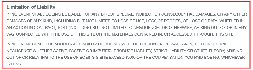 Boeing Terms: Limitation of Liability clause