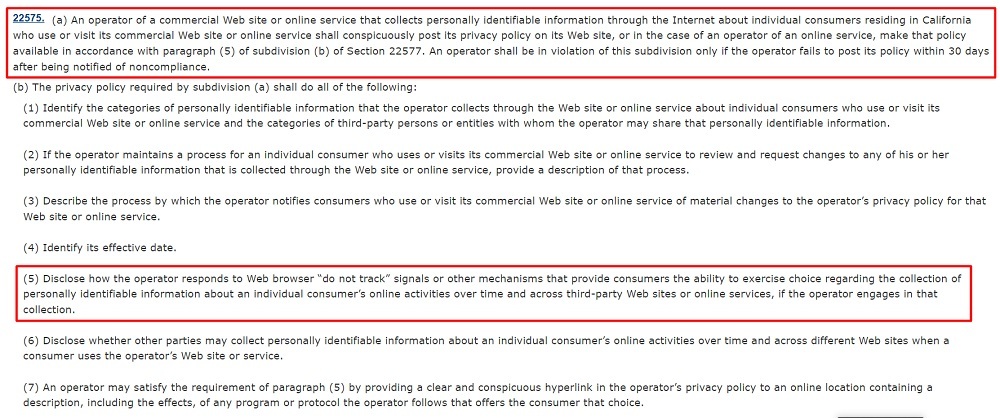 CalOPPA text: Privacy Policy requirement section