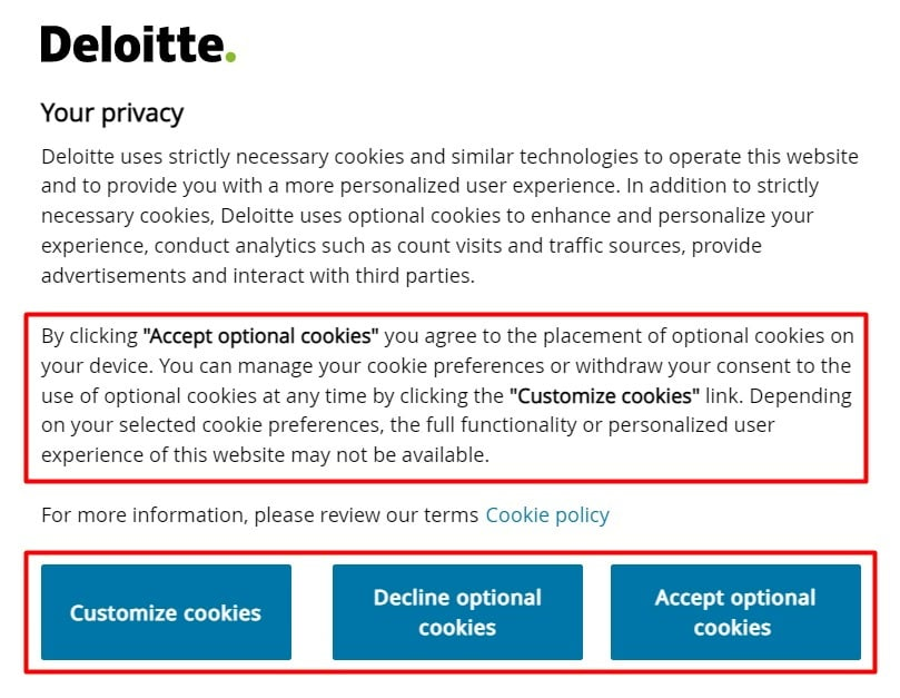 Deloitte Cookie Consent Banner
