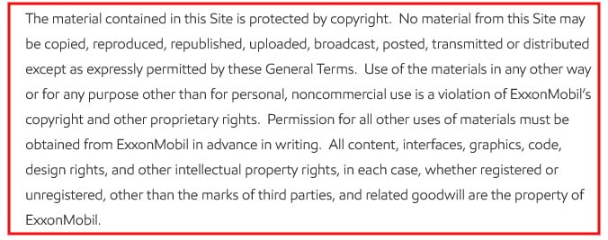 Exxon Mobile Terms and Conditions: Copyright clause excerpt