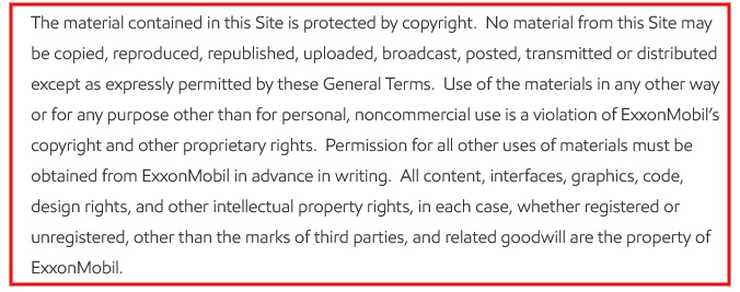 Exxon Mobile Terms and Conditions: Copyright clause excerpt