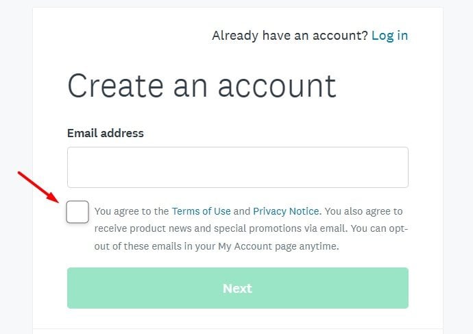 Generic Create Account form with I Agree checkbox highlighted - example