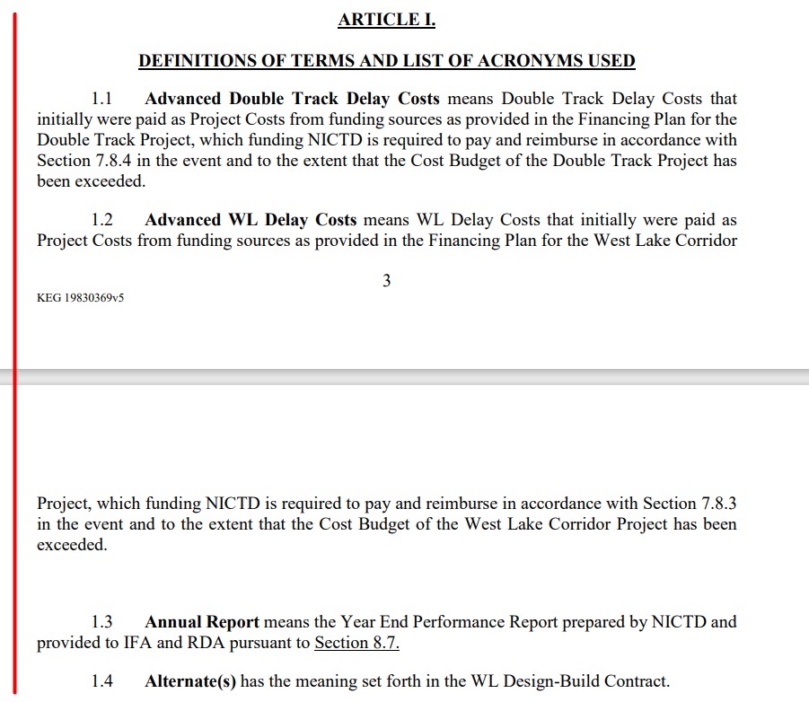 Indiana state Governance Agreement Concerning the Development of the Rail Projects: Definitions and Terms clause