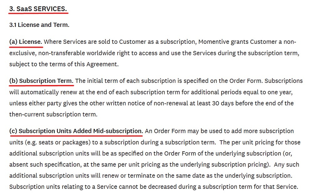 Momentive Governing Services Agreement: SaaS Services clause