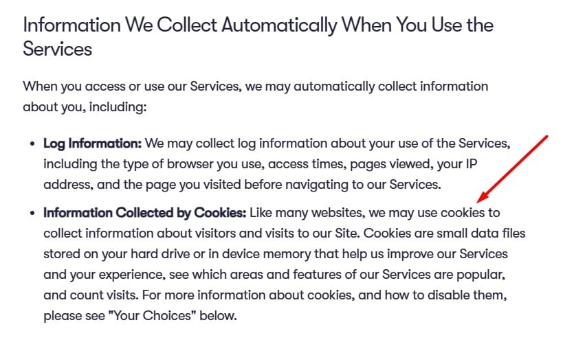 Waymo Privacy Policy: Information we collect automatically when you use the services clause - Cookies highlighted