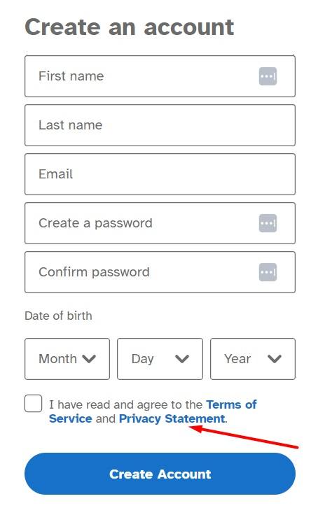 23andMe Sign-up form with Privacy Statement highlighted