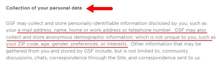 The Gold Standard Privacy Policy: Collection of your personal data clause