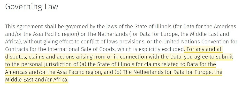 Governing Law clause - Standard and generic