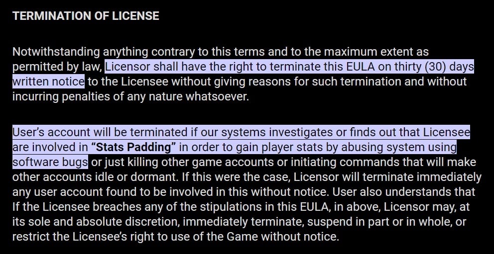 Heat Reborn EULA: Termination of License clause