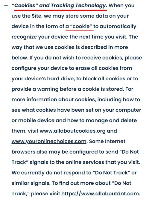 Mika Myers Privacy Policy: Cookies and Tracking clause
