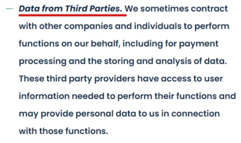 Mika Myers Privacy Policy: Data from Third Parties clause