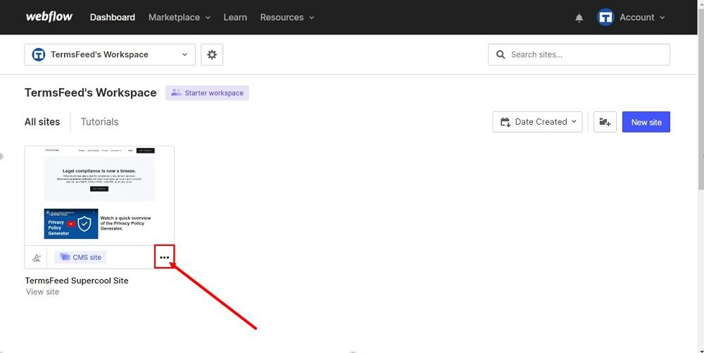TermsFeed Webflow: The three dots highlighted