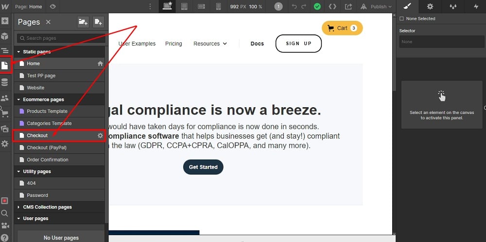 TermsFeed Webflow: Pages - Checkout highlighted