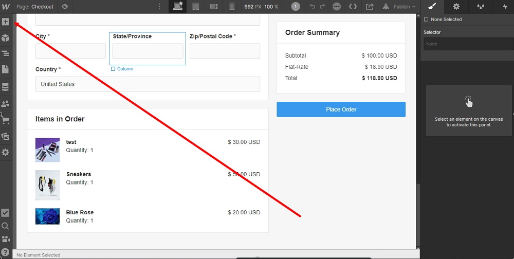 TermsFeed Webflow: Pages - Checkout - Add element highlighted